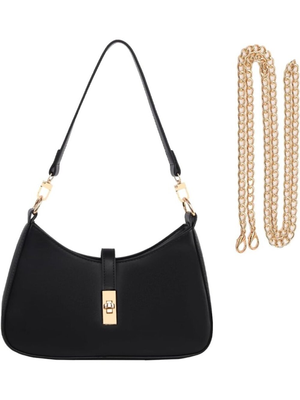 Women's Black Premium Vegan Leather Twist Lock Crossbody Shoulder Bag